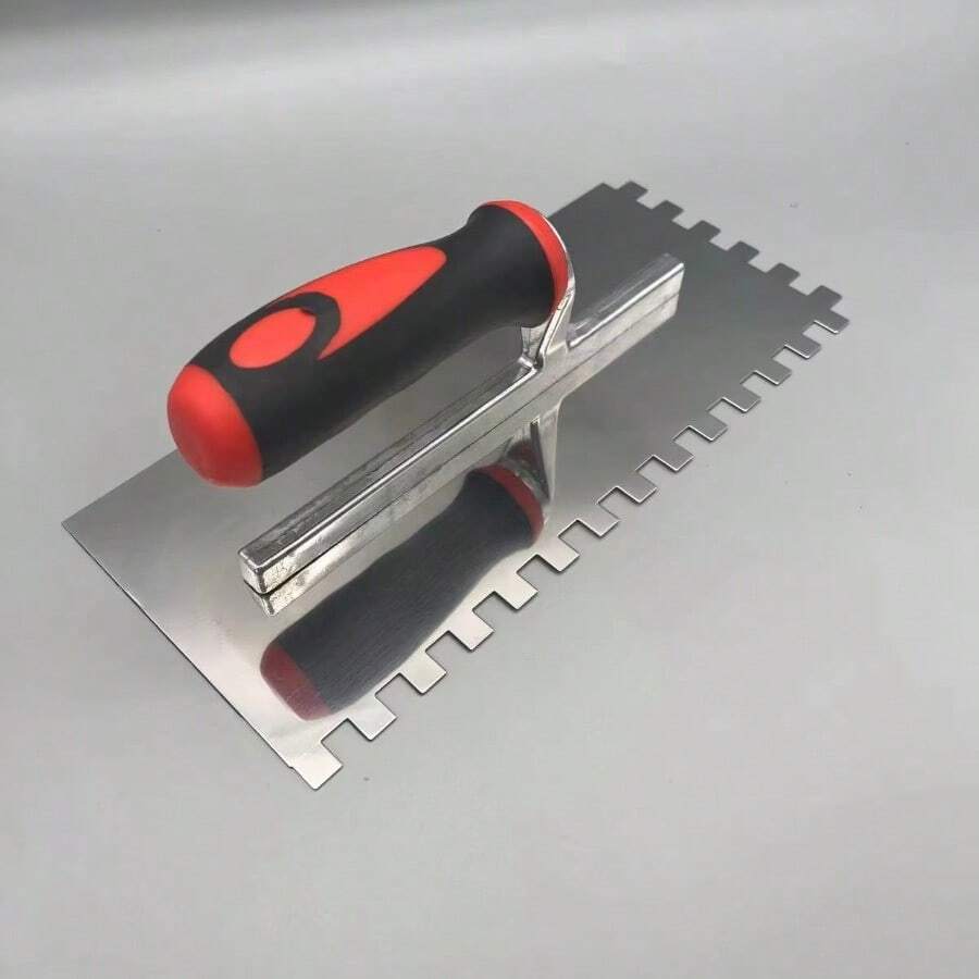 Llana de acero inoxidable con muescas cuadradas para baldosas, llana de mango de plástico bicolor con dientes, herramienta manual para enlucido de tableros flotantes de hormigón - Negro y rojo - Ver 1