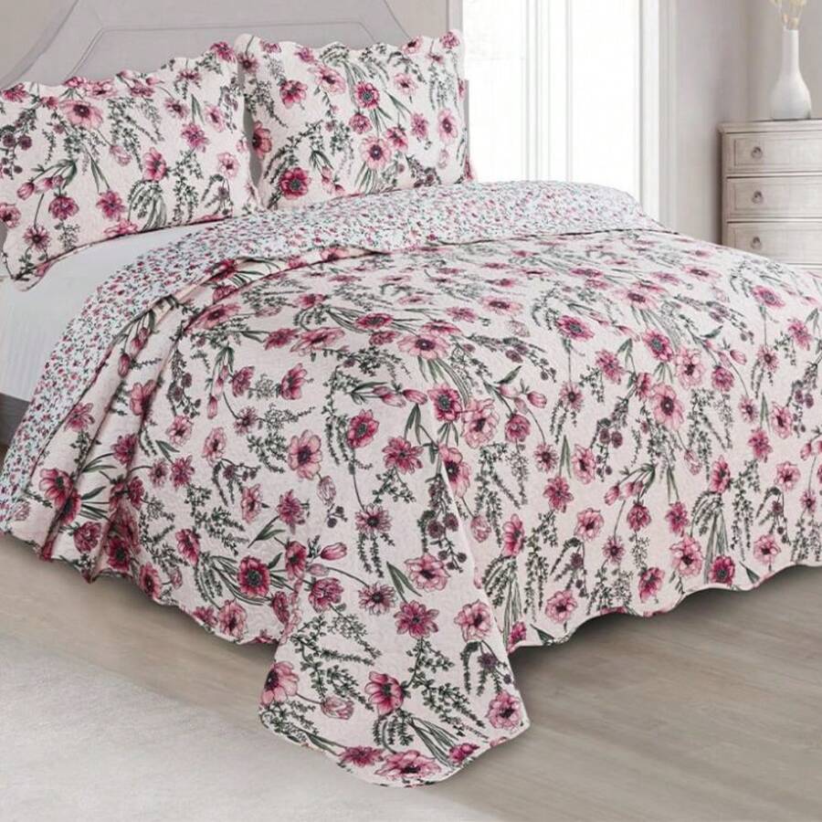 Double Bedspread Kit Garden 220cm X 240cm Floral Prints 3 Pieces - Nhiều màu - Xem 1