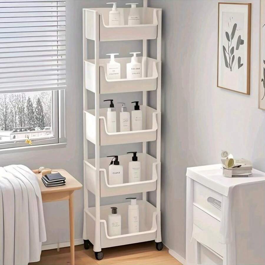 Chariot de rangement multifonctionnel en plastique avec roulettes, organisateur à plusieurs niveaux, adapté à la chambre, à la cuisine, à la salle de bain et au salon - 1 - Voir 1