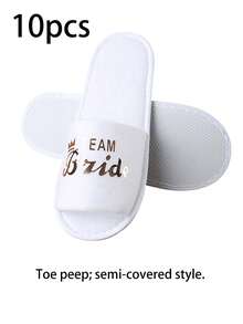 1 pereche papuci de nuntă, papuci de hotel de unică folosință, cu litere englezești, din material nețesut lucios, pentru petrecere, consumabile de nuntă