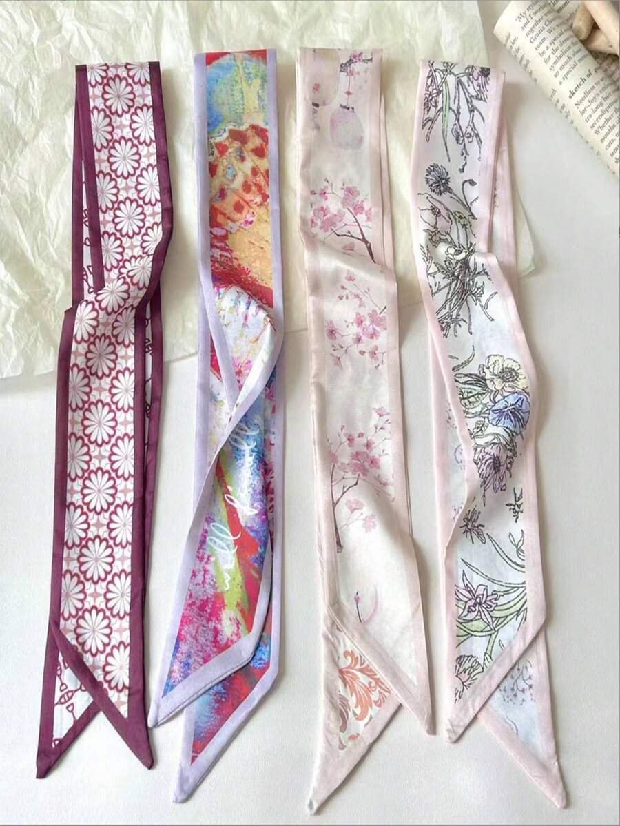 1 Stück Damen Blumen Seidentuch, neuer chinesischer Stil Muster Haarband, lässig elegant für den Alltag, vielseitiges Geschenkzubehör für Frauen (die einheitliche Farbcodierung ist zufällig), Winterhaarband Frauen Bandanas