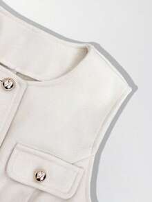 Elegant Two Pieces Women's Suit, Autumn Women's Woolen Front Button Vest And Long Pants Two Pieces Suit, For Everyday Leisure, Travel, Vacation, Business Commuting