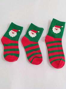 5 Pares de Meias de Natal para Crianças, Meias de Meio Cano com Estampa de Árvore de Natal Cartoon e Papai Noel Listrado, Adequadas para Natal e Festas