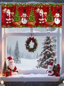 1 pieza Cenefa navideña con bolsillo para barra con diseño de Papá Noel, muñeco de nieve y árbol de Navidad, de poliéster, para decoración de ventanas en sala de estar, cocina y dormitorio, decoraciones festivas de invierno y Navidad para el hogar, 2025 Año Nuevo brillante 2026 Decoración de pared y hogar