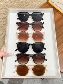 6pcs Women's Fashion Round Frame Mixed Set Glasses, Casual Stylish Decorative Glasses/Durable Glasses/Rivet Design, Fashionable For Daily Casual Wear, Suitable For Travel, Driving, Outdoor - Multicolor - View 7