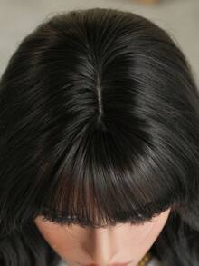 AKAKO Short Wave Black Wigs For Women Synthetic Bob Wavy Curly Wig With Bangs, Premium Soft Heat-Resistant Hairpiece For Daily Wear, Festivals & Music Festivals & Halloween Cosplay Use 14 Inch