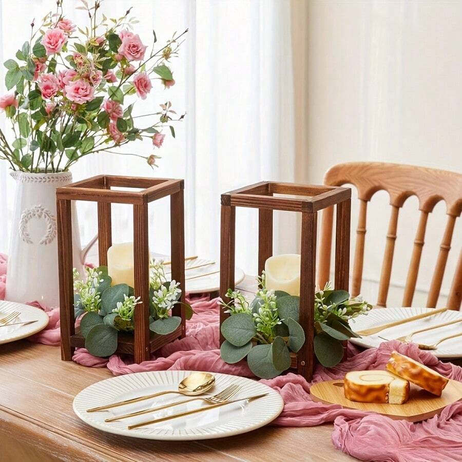 1 pieza/3 piezas Juego de portavelas de madera natural de estilo moderno y rústico - Elegante decoración de mesa cuadrada de estilo rústico con niveles desmontables, construcción de madera de pino resistente, adecuado para bodas, hogar, jardín - Portavelas de grano de madera marrón oscuro, regalo ideal y centro de mesa, diseño modular para uso versátil, base estable y diseño de parte superior abierta para velas y florales, perfecto para exhibición de mesa, decoración de portavelas de madera, portavelas para centros de mesa, velas de té