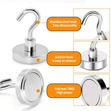 8pcs Heavy Duty Magnetic Hooks, 74LBS Holding Capacity, Wall Mounted Hooks, Easy Installation And Quick Release, Rust-Resistant Metal, For Kitchen, Bathroom, Garage Storage, Key Holder, RV, Christmas, Office Organization