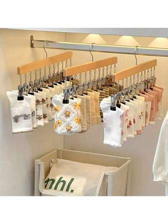 1 Stück vielseitiger Holz Kleider- & Hutaufbewahrungsständer mit 10 Stück/12 Stück strapazierfähigen Edelstahlklammern, idealer Wäschetrockner für Hemden, Unterwäsche, Krawatten, Schals und Gürtel, perfekter Haushaltsorganisator für Schlafzimmer, Kleiderschrank, Studentenwohnheim, steigert Raumeffizienz und Stil, perfekt für saisonale Garderobenwechsel und Urlaubsvorbereitungen