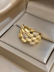 1 Nhẫn Zirconia hình khối không đối xứng mạ vàng 18K chống phai màu dành cho nữ, Trang sức thời trang, Quà tặng Halloween cho ngày kỷ niệm Ngày lễ tình nhân, Quà tặng cho mẹ, Quà tặng tiệc Giáng sinh Lễ tạ ơn hàng ngày cho bạn gái, vợ - Nhiều màu - Xem 2