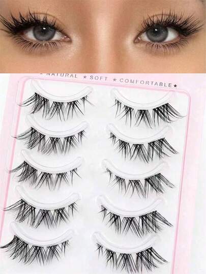 5 Pairs Fox Style Natural & Long & Wispy False Eyelashes ForDaily Party Makeup, Cat Eye & Fairy Style False Lashes ForGlamorous Look