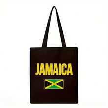 1pc Jamaica Design Print Canvas Tote Bag - Lightweight Reusable Foldable Shoulder Bag With Bold JAMAICA Lettering & National, Stylish Retro Open-Top Bag Daily Use, Holiday, Purse Tote Bag, Spacious Interior, Hand Washable, Fashion Lovers