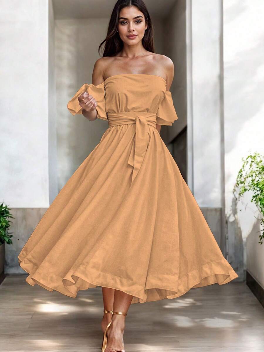 Women Midi Dresses - Nude Flesh - View 1