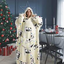 可穿戴毛毯连帽毛绒 - 加大码法兰绒蓬松睡袍、羊毛毯柔软保暖休闲微弹睡袍、男女通用大口袋舒适运动衫、冬季舒适毛毯、温暖礼物、圣诞礼物、新年礼物 - 彩色 - 查看 5