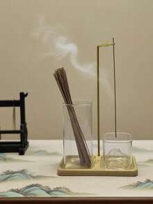 1pc 2-In-1 Square Incense Burner Base, Metal Wire Incense Clip, Anti-Ash, With Detachable Glass Ash Catcher And Candle Storage Box, Elegant Aromatherapy Design, Suitable For Meditation, Yoga, Tea Room And Home Decor - Multicolor - View 9