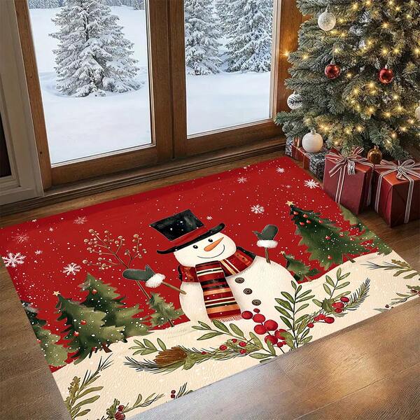 Weihnachts-Schneemann Willkommens-Fußmatte - Polyester-Teppich mit Schneeflocken- und Geschenkdesign, Innenraum-Dekoration, Feiertags-Teppich | Feiertags-Design | Strapazierfähige Fußmatte, Weihnachtsdekoration