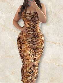 Women Midi Dresses - Coffee Brown - View 3