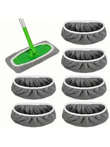 4/6/8 件优质超细纤维拖把布 - 可重复使用、可清洗，拖把布适用于高效的干湿清洁 - 强力弹性，绿色配白色松紧带，清洁配件 | 安全贴合设计 | 超细纤维质地