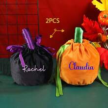 Spersonalizowana, spersonalizowana torebka na cukierki z dyni na Halloween z imieniem, słodka, kreatywna torebka na prezent z serii duchów na Halloween, aksamitna torebka z dynią, torebka na prezent na Halloween i Boże Narodzenie, torebka na prezent z dynią, torebka na cukierki na imprezę świąteczną, odpowiednia na imprezę halloweenową, spotkanie, wyjście, zabawę, jako prezent na Halloween dla rodziny, przyjaciół, braci i sióstr