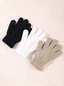 3 Pairs Winter Magic Gloves Black Knit Gloves Warm Stretchy Gloves For Cosplay Costume Cold Weather - Multicolor - View 3