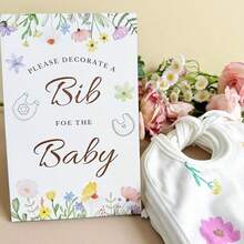 D33Pcs Baby Shower Games Bib Decorations Set With 20 White Bibs 12 Color Fabric Markers And 1 Wooden Wildflower Game Sign DIY Baby Shower Activity Kit For Gender Reveal Party Decor Plies10 - 如圖 - 查看 5