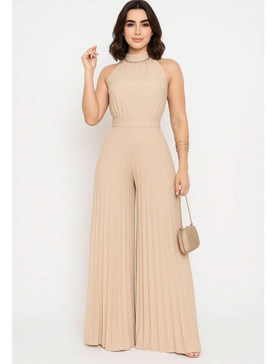 Pleated Jumpsuit For Weddings And Special Events - 米色 - 查看 1