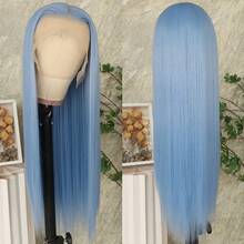 13X6 Free Part Platinum Blonde Lace Front Wigs 28 Inch Pre Plucked Long Straight Hair Wigs Glueless Soft Ash Blonde Colored Wigs Heat Resistant Fiber Hair Synthetic Lace Front Wigs For Women For Daily Christmas Party Cosplay Use - 藍色 - 查看 5