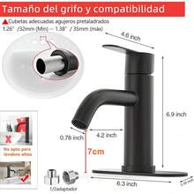 YUUTY Mezcladora para Lavabo de Baño - Acero inoxidable Grifo de baño de un, para Baño Grifo para con cubierta, Llave Mezcladora para Lavabo con 2 Mangueras. (Negro mate) - Negro Mate - Ver 2