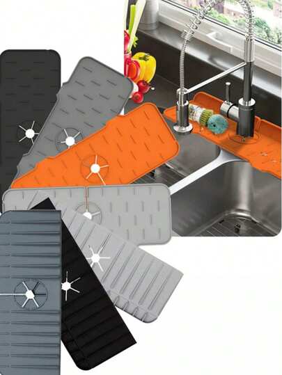 1 pieza Tapete de silicona grueso para goteo de grifo, protector contra salpicaduras del fregadero de la cocina - Bandeja de filtro de goteo del mango del grifo de silicona, dispensador de jabón para lavar platos y soporte para esponja detrás del grifo, accesorios pequeños para el fregadero de la cocina, adecuados para encimeras de cocina y baños, accesorios gruesos y duraderos para el fregadero de la cocina y el baño.