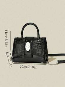 优雅鳄鱼压纹休闲百搭单肩托特包 - 黑色 - 查看 3