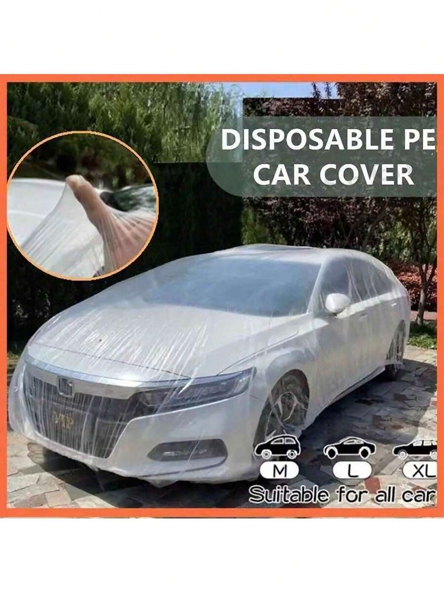 Clear Plastic Car Cover | Disposable Transparent All-Weather Pe Film Car Protector For Rain, Snow, Dust, Uv Protection | Universal Fit For Sedans, Suvs, Trucks, Vehicles | Outdoor Indoor Use, Short-Term Parking, Storage, Dust Shield, Emergency Storm Cover, Car Wash Drying, Dealership Lot Protection | Waterproof, Lightweight, Tear-Resistant - Multicolor - View 1