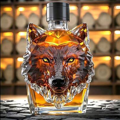1 Creative Wolf Head Empty Wine Bottle - Glass Whiskey, Brandy, Tesseller Decanter With A Stable Base For Easy Travel And Portability, Suitable For Bars And Family Gatherings - Unique Gift Creativity, Travel Drink Container, Elegant Art Wine Utensils