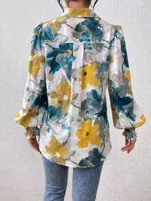 Women's Lantern Sleeve Tie-Dye Front Button Loose Vacation Shirt