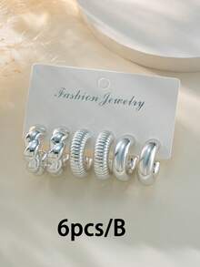 2-6-18pcs/Set Fashionable Silver Geometric Twist C-Shape Teardrop Hoop Earrings Set, Versatile Stoned-Free Earrings For Daily Wear And Gift