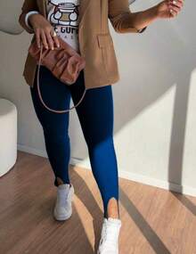 Women's Fitness Leggings Skinny Legging With Foot High Waist Ideal For Gym Pilates And Physical Activity Everyday Basic And Elegant Shaping Pants With FOOT - 藍色 - 查看 2