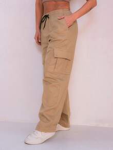 Women Pants - 卡其色 - 查看 5