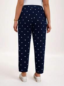 Pantalones casuales con estampado de lunares, bolsillos y aberturas laterales para mujer talla grande. Ideales para vacaciones, Año Nuevo, Día de San Valentín, negocios casuales, oficina, primavera y verano - Azul - Ver 2
