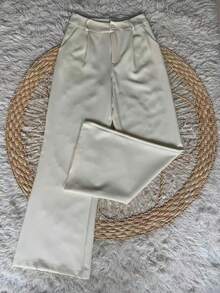 Formal Set Pantaloons Pants High Waist Pockets Tailoring Vest Buttons Simple Elegant Casual Pocket Zipper - Cream - View 7