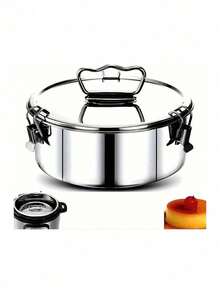 Molde Para Flan De Acero Inoxidable 304 Con Tapa Y Asa Capacidad De 1.5qt,Molde Flan Recipiente Cocina Vapor Con Tapa Acero Inoxidable - Gris - Ver 3