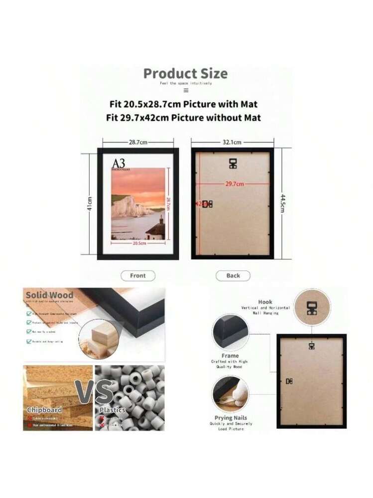 A4 Picture Frame, Black Wooden Frame Photo Frame, A4 21x29. Poster