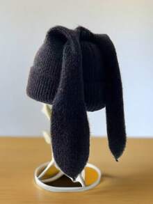 1 pezzo Cappello a cuffia lavorato a maglia con orecchie da coniglio carino, soffice, per donne e uomini, berretto a calotta in stile coniglietto all'uncinetto, regalo invernale per il freddo, adatto per neve, sci, corsa e viaggi