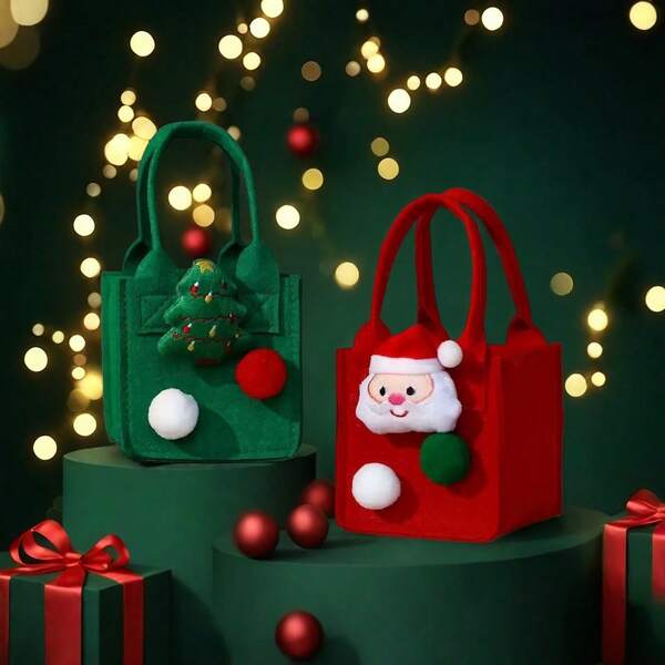 1pc 10cm Flocked Christmas Gift Bag Ornament - It Is Available In Two Classic Christmas Colors: Red And Dark Green, Which Fit Various Christmas Scenarios. It Can Hold Small Gifts Such As Candies, Chocolates, And Mini Greeting Cards, Serving Both As A Decoration And A "Mini Gift Box".
