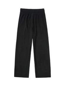 男士厚款灯芯绒宽松直筒裤，纯色休闲运动长裤 - 黑色 - 查看 2