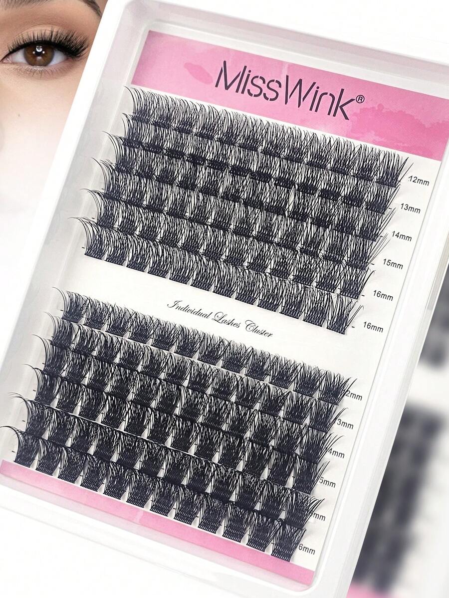 Miss Wink Soft Natural False Eyelashes, 12-16mm Mixed, 0.07mm D Curl, 12 Rows 144 Pieces, Single Cluster 3D Precise Fit, Suitable For Daily Makeup, Lightweight And Portable, Applicable For Daily Life, Parties And Various Occasions - Black - View 1