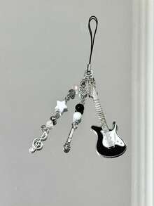 1 件吉他音符手工串珠简约少女心独立风格手机挂绳吊饰钥匙扣，适合女性日常使用 - 黑與白 - 查看 3