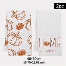 2pcs Minimalist Autumn Pumpkin Pattern Kitchen Towels, Soft Polyester Material Dish Cloths, Suitable For Kitchen Decor, Cleaning, Holiday Party Decoration, Kitchen & Bathroom Essentials, Home Decor, Housewarming Gift