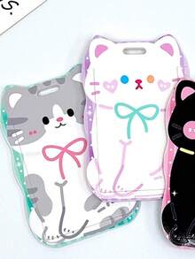 1 pieza Estuche para tarjetas con diseño de gato de ABS, Estuche protector anti-pérdida para tarjeta de identificación de estudiante, Bolsa para tarjeta con cordón - Multicolor - Ver 3
