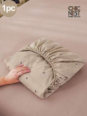 1 Stück khakifarbenes gestreiftes herzförmiges geometrisches Muster Spannbettlaken Matratzenschoner, Matratzenbezug für Bett, Bettwäsche-Set, weich und atmungsaktiv, für alle Bettgrößen - Einzelbett, Doppelbett, King, Queen, Spannbettlaken mit Tiefen-Gummizug bis zu 30 cm, Heimtextilien, Rückseite Schule Bettwäsche Schlafsaal Bettwäsche, atmungsaktiv, knitterfrei, besser für den Schlaf, maschinenwaschbar