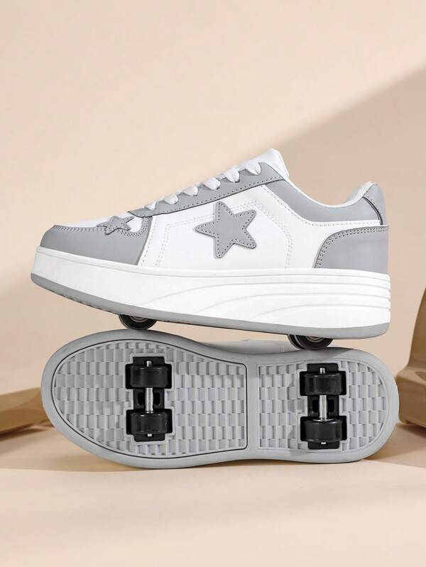 1 Pair Fashionable Roller Skate Shoes For Teens, Unisex Detachable 4-Wheel Roller Shoes, Suitable For Street & Outdoor, Multi-Functional Casual Sneakers