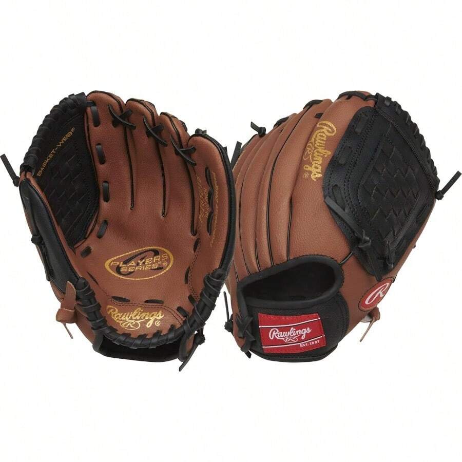 Rawlings Players Glove Series TBall and Youth Baseball Gloves Sizes 9" 11.5" - Bronceado oscuro y negro - Ver 1